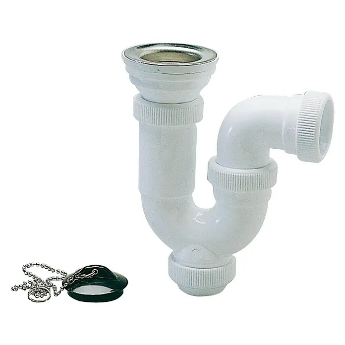 Sifón de lavabo curvo con válvula - 1½", 40 mm, Polipropileno