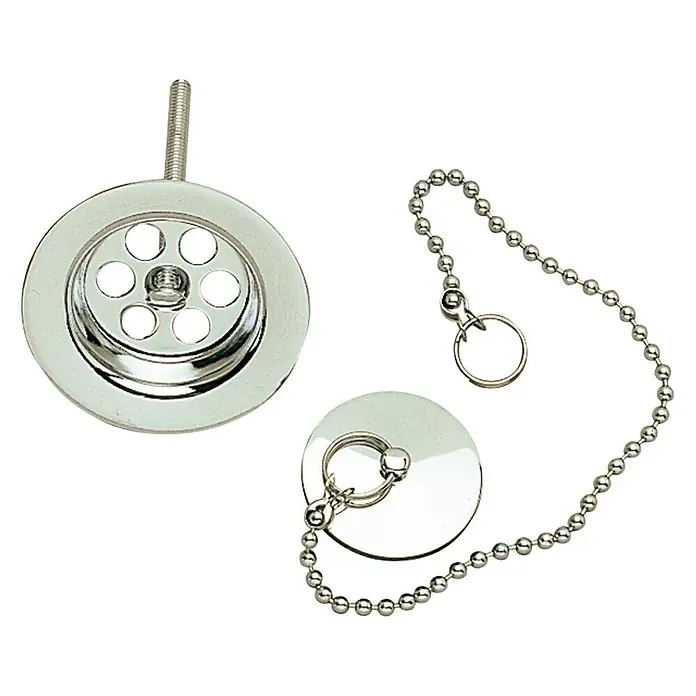 Cestilla para válvula con tapón y cadena - Latón, Cromo