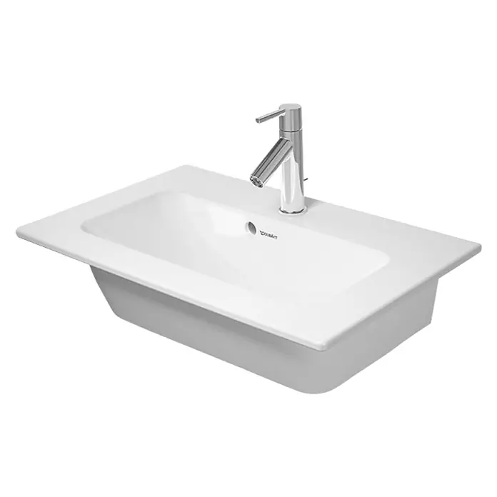 Duravit ME by Starck Waschtisch Compact - 63 x 40 cm, Ohne Spezialglasur, Hahnloch: Mitte, Mit Überlauf, Weiß - Vorderansicht