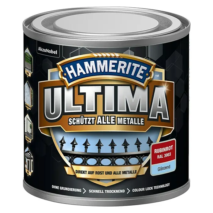 Hammerite Metall-Schutzlack ULTIMA - RAL 3003, Rubinrot, 250 ml, Glänzend