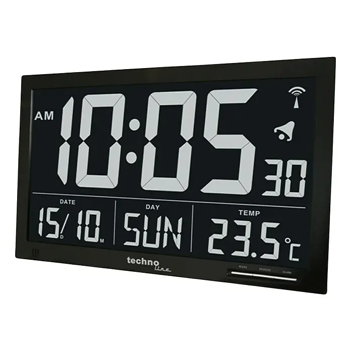 Digitale Funkwanduhr Jumbo-LCD - Schwarz, L x B x H: 36,8 x 2,9 x 22,8 cm