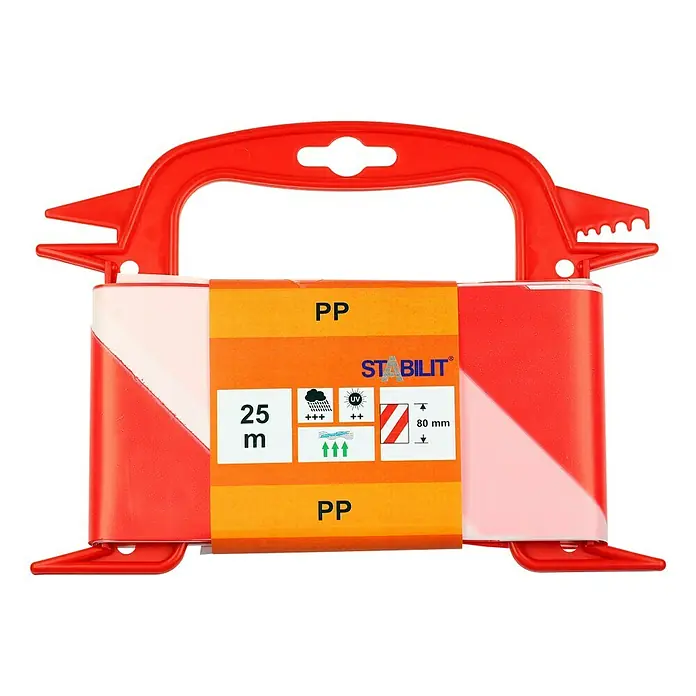 Stabilit Absperrband - 25 m x 80 mm, Rot/Weiß - Vorderansicht