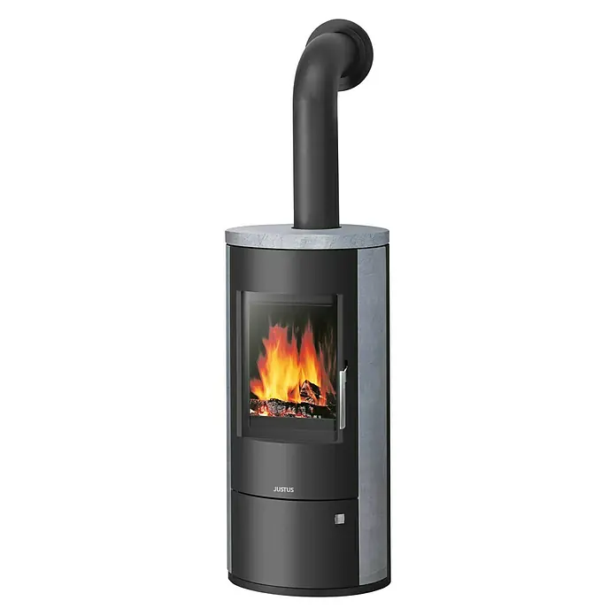 Justus Kaminofen Austin 7 - 7 kW, Raumheizvermögen: 144 m³, Verkleidung: Speckstein, Schwarz - Linke Seitenansicht