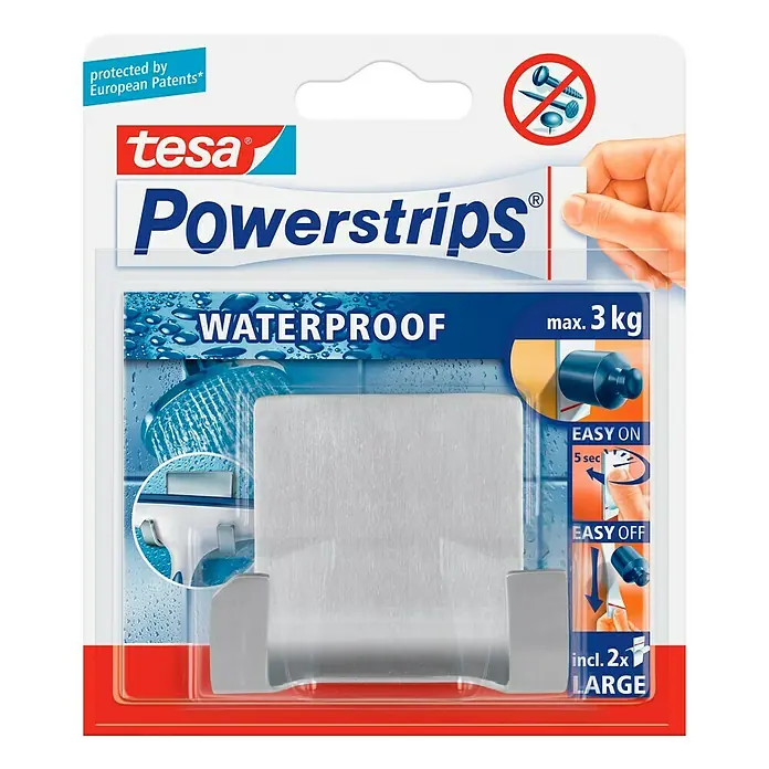 Tesa Powerstrips Waterproof Doppelhaken - 1 Stk., Edelstahl