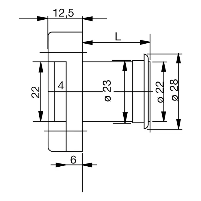 Burg-Wächter Möbelschloss MZ 23 - 57 x 12,5 x 12,5 mm, Dornmaß: 15 mm - 40 mm, Länge bei Profilzylinder: 25 mm - Vorderansicht