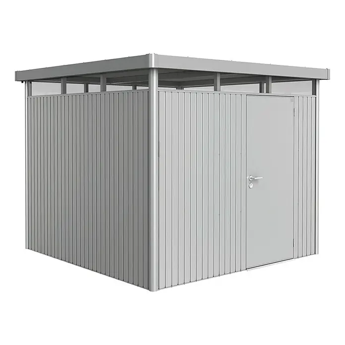 Biohort Gerätehaus HighLine - 275 x 275 cm, Stahl, Silber Metallic - Linke Seitenansicht