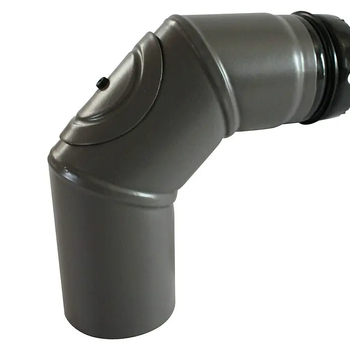 Pellet-Rohrbogen - Durchmesser: 80 mm, Bogenwinkel: 90 °, Mit Reinigungsöffnung, Emailliert, Gussgrau