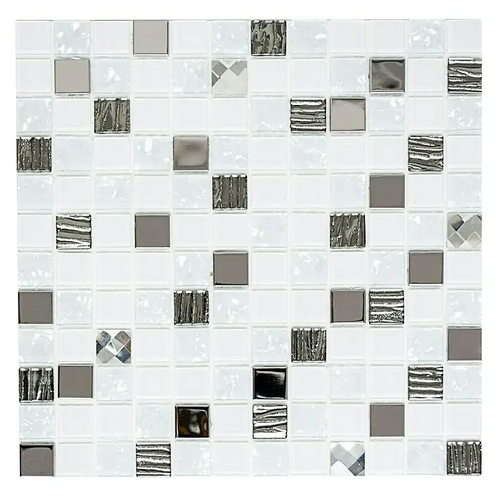 Samoljepljiva mozaik pločica SAM 4CM24 - 30 x 30 cm, Staklo, Bijele boje - Pogled sprijeda