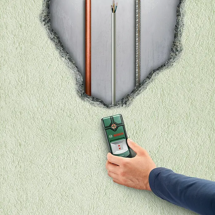 Bosch Ortungsgerät Truvo - Geeignet für: Aufspüren von spannungsführenden Leitungen und Metall, Erfassungstiefe: Max. 70 mm Eisenmetalle - Anwendungsbeispiel