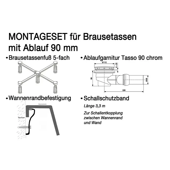 Ottofond Montage-Set - 4 -tlg., Geeignet für: Duschwannen mit Ablauf 90 mm
