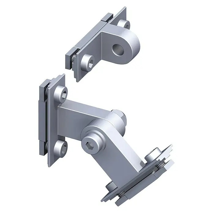 Kantoflex Coaxis Gelenkscharnier - 24,6 x 44,2 x 8,9 mm, Aluminium, Blank, Passend für: Coaxis Profile - Linke Seitenansicht