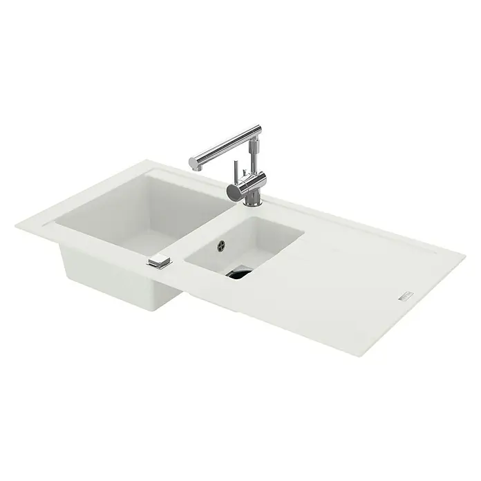 Carea Einbauspüle Tango - 98 x 50 cm, 1½ Becken, CAREAgranit®, Weiß - Rechte Seitenansicht