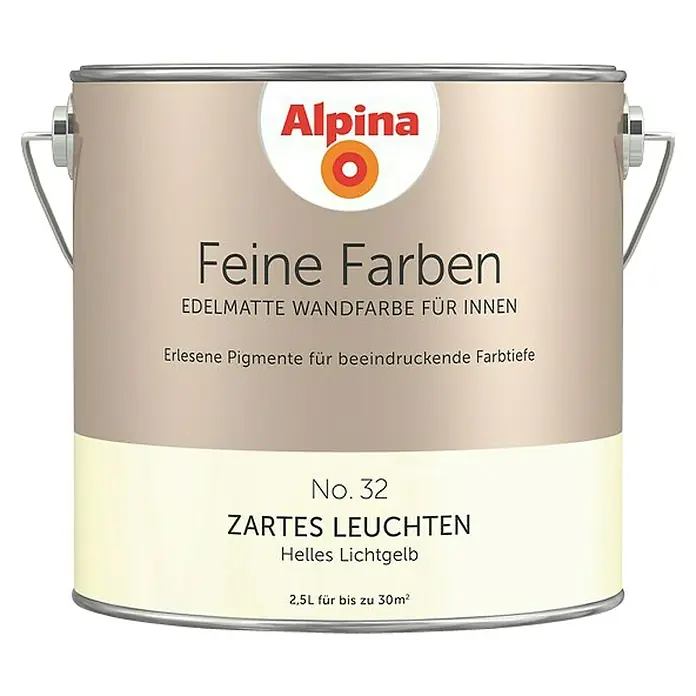 Alpina Wandfarbe Zartes Leuchten - 2,5 l, Zartes Leuchten, No. 32 - Helles Lichtgelb, Matt - Vorderansicht