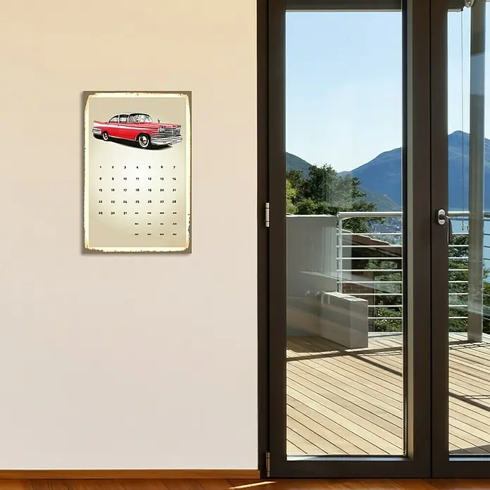 Blechschild Kalender - Antik/Vintage/Retro, 30 x 45 cm, Oldtimer - Vorderansicht