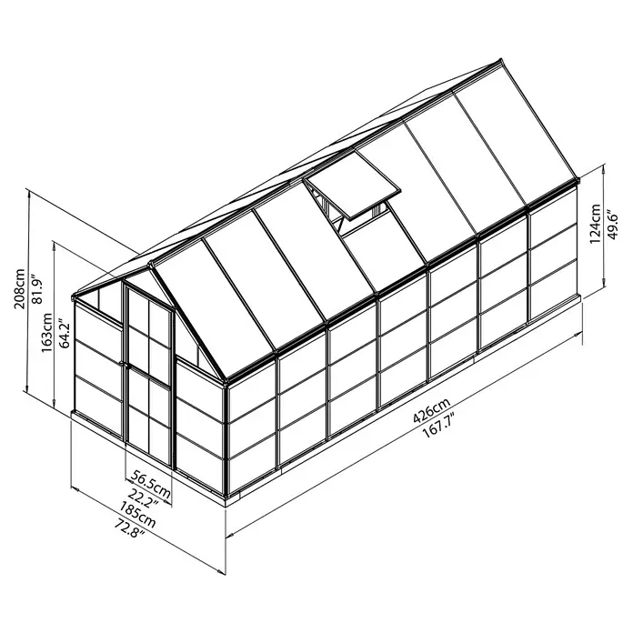 Palram – Canopia Gewächshaus Hybrid - 4,26 x 1,85 x 2,08 m, Polycarbonat, Glasstärke Seitenwände: 0,75 mm, Grün - Detailaufnahme