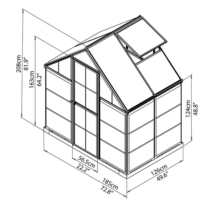 Palram – Canopia Gewächshaus Hybrid - 1,26 x 1,85 x 2,08 m, Polycarbonat, Glasstärke Seitenwände: 0,75 mm, Silber - Detailaufnahme
