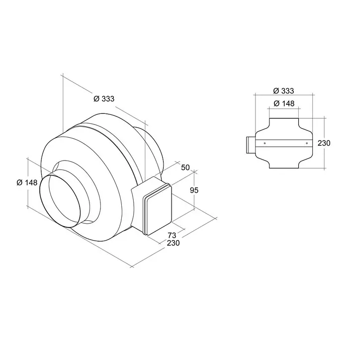 Air-Circle Rohrradialventilator - Durchmesser: 150 mm, Max. Luftleistung: 530 m³/h, Verzinkt - Vorderansicht