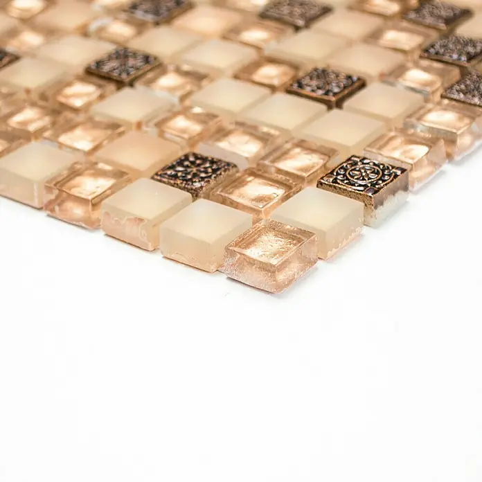 Mosaikfliese Quadrat Crystal Mix XCM M960 - 30,5 x 32,2 cm, Beige, Glänzend - Vorderansicht