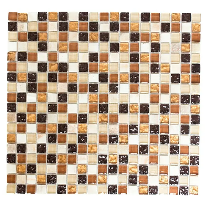Mosaikfliese Quadrat Crystal Mix XCM M830 - 30,5 x 32,2 cm, Beige/Braun, Glänzend