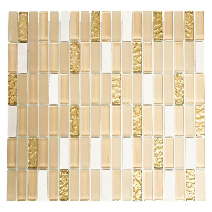 Mosaikfliese Crystal Mix XCM SM91 - 32,2 x 31 cm, Weiß/Gold, Glänzend - Ansicht von oben