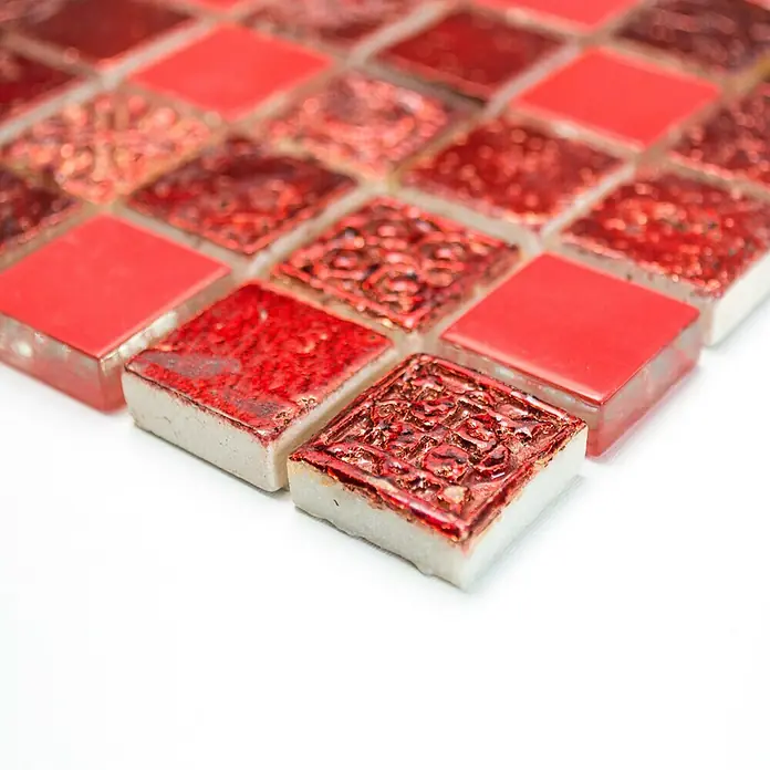 Mosaikfliese Quadrat Crystal Mix XCM CB 92 - 32,7 x 30,2 cm, Rot, Glänzend - Vorderansicht