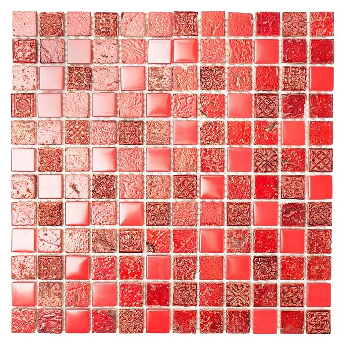 Mosaikfliese Quadrat Crystal Mix XCM CB 92 - 32,7 x 30,2 cm, Rot, Glänzend - Ansicht von oben