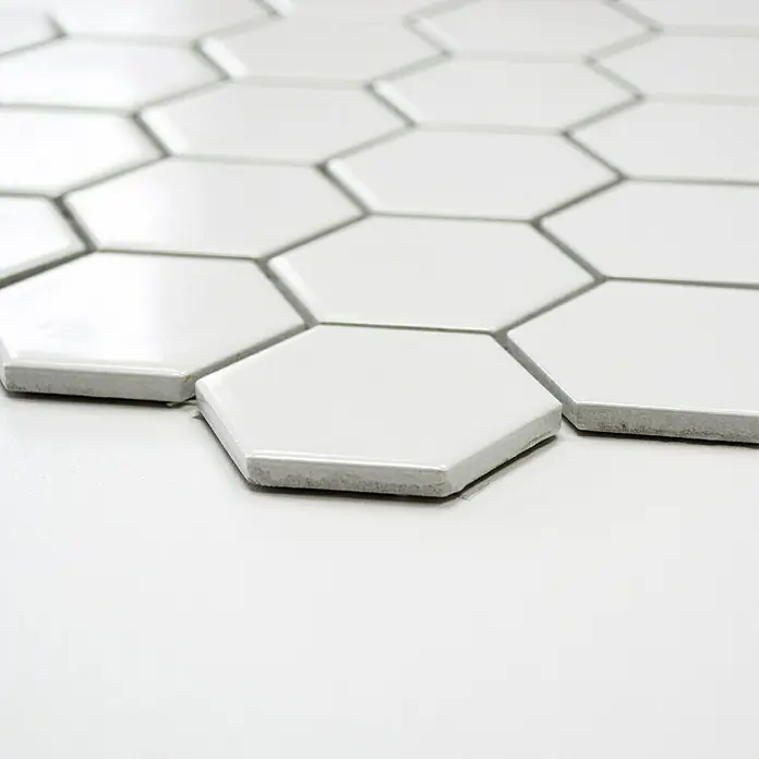 Mosaikfliese Hexagon Uni HX 080 - 32,5 x 28,1 cm, Weiß, Glänzend - Vorderansicht