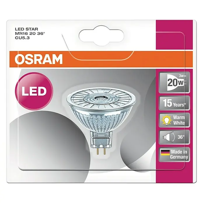Osram LED žarulja Star MR16 - 2,9 W, 36 °, Bez prigušivanja, Topla bijela - Pogled odozgo