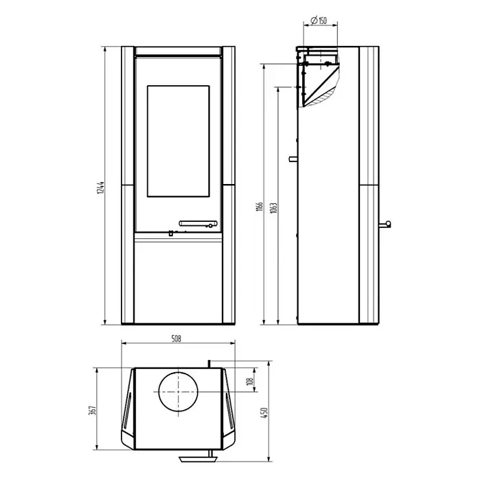 Wamsler Kaminofen Myro - 8 kW, Raumheizvermögen: 182 m³, Verkleidung: Naturstein, Serpentino/Schwarz