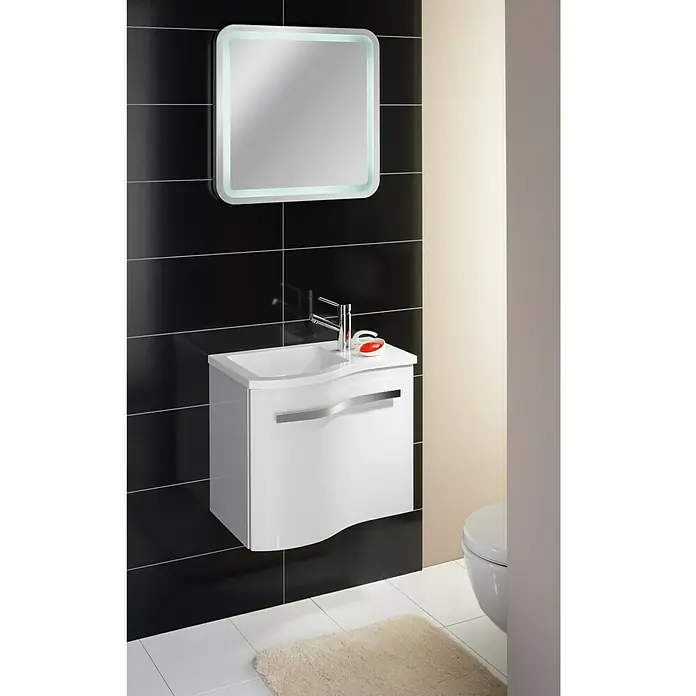 Camargue Wave Mini Waschtischunterschrank - 59 x 39,1 x 49,8 cm, Links, Weiß, Hochglanz - Stimmungsaufnahme