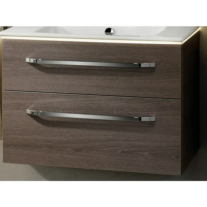 Camargue Star Waschtischunterschrank - 69,4 x 48,9 x 51,8 cm, Mit Beleuchtung, Eiche Maron, Matt - Linke Seitenansicht