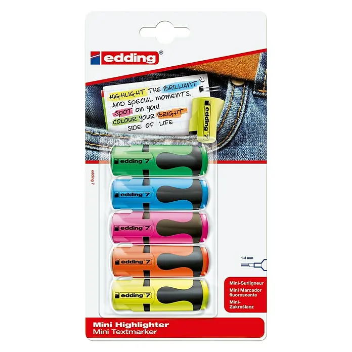 Edding Textmarker 7 - Neongrün/Neonblau/Neonpink/Neonorange/Neongelb, 1 mm - 3 mm - Vorderansicht
