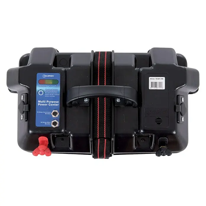 Talamex Batteriekasten Power - Geeignet für: 105 Ah Batterien, Innenmaß: 343 x 194 x 229 mm, Sicherung: 50 A Elektromotoranschluss - Ansicht von oben