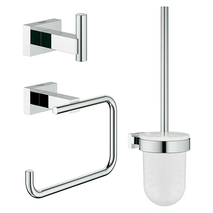 Grohe Essentials Cube WC-Set 3in1 - 3 -tlg., Chrom, Glänzend - Vorderansicht