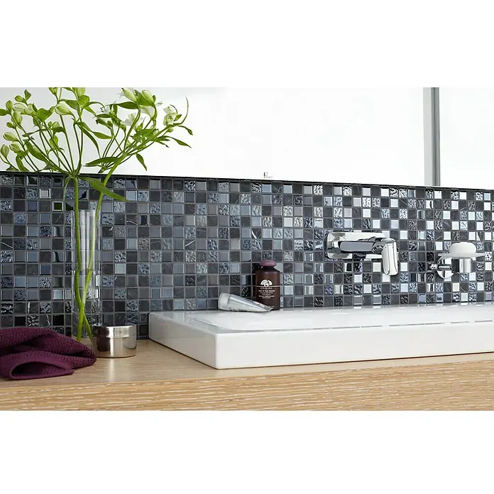 Mozaïektegel vierkant glas Mix CM M462 - 32,7 x 30,2 cm, Zwart, Glanzend - Toepassingsvoorbeeld