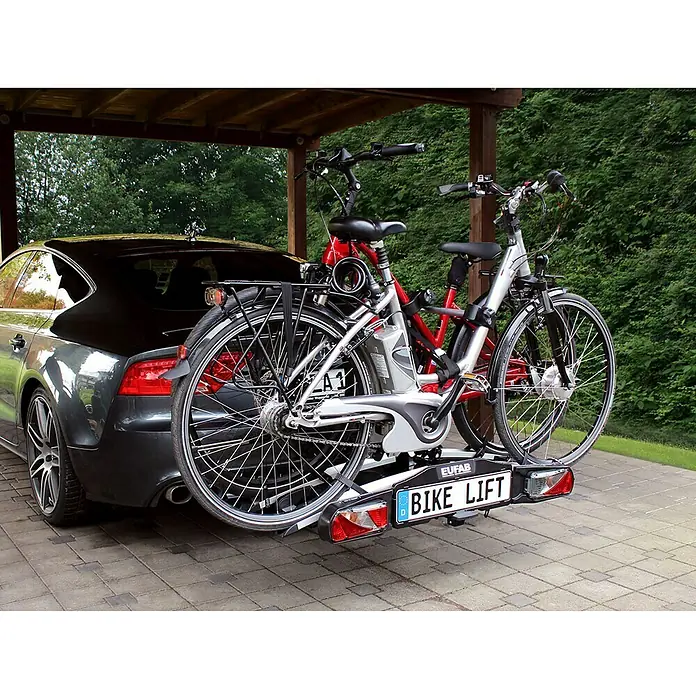 Eufab Fahrradträger Bike Lift - Geeignet für: 2 Fahrräder, Traglast: 60 kg, Passend für: Fahrzeuge mit Anhängerkupplung - Anwendungsbeispiel