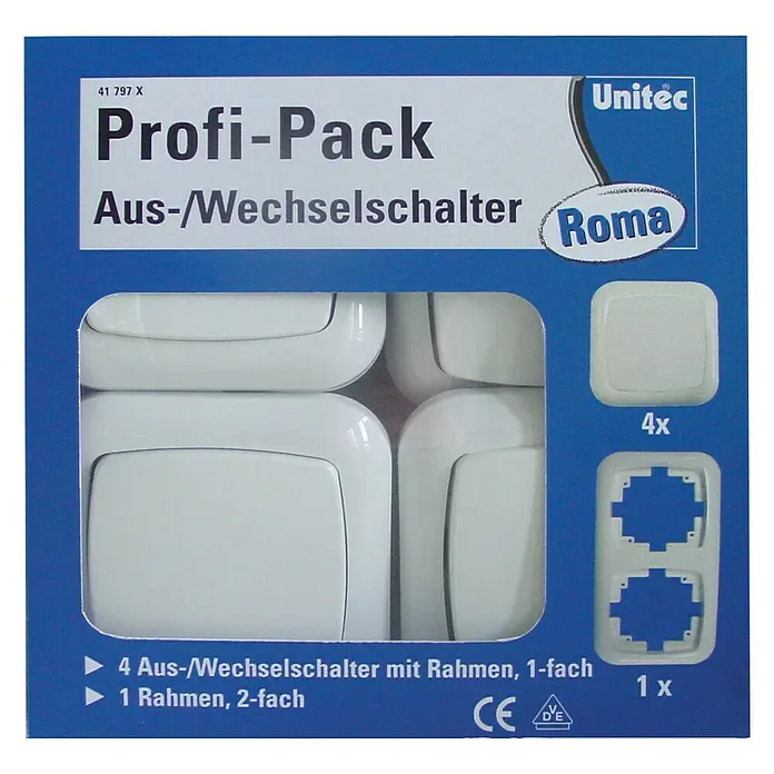 UniTEC Aus- & Wechselschalter Profi-Pack Roma - Weiß, Kunststoff, Unterputz, 5 Stk.