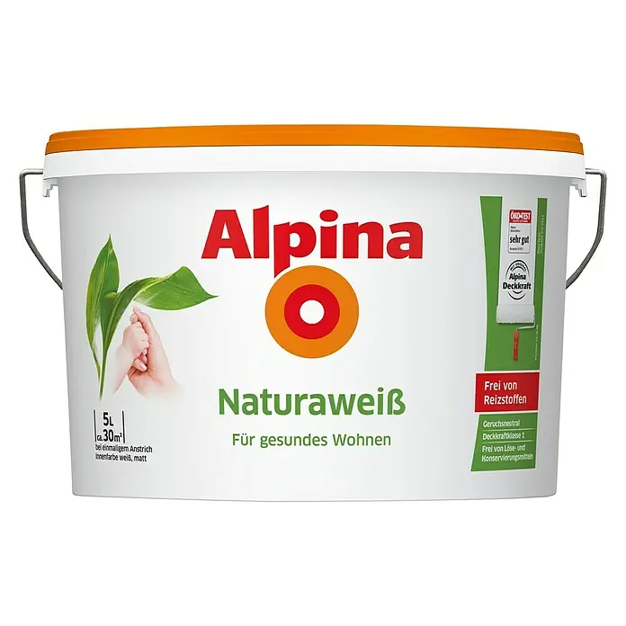 Alpina Wandfarbe Naturaweiß - Weiß, 5 l, Matt