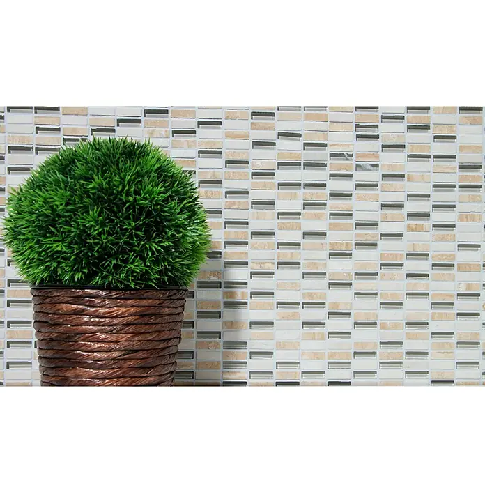 Mosaikfliese Stäbchen Crystal Mix XCM XS33 - 31,3 x 31,8 cm, Beige, Glänzend - Detailaufnahme