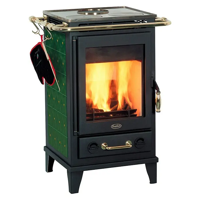 Fireplace Kaminofen Florenz - 7 kW, Raumheizvermögen: 126 m³, Verkleidung: Keramik, Schwarz/Grün - Linke Seitenansicht