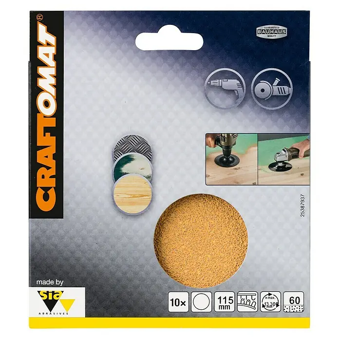 Craftomat Set listova za brušenje - Promjer: 115 mm, 10 Kom., Granulacija: 60 - Pogled sprijeda