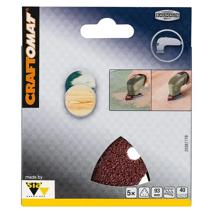 Craftomat Set Delta brusnih papira BFWP - D x Š: 93 x 93 mm, 5 Kom., Granulacija: 40 - Pogled sprijeda