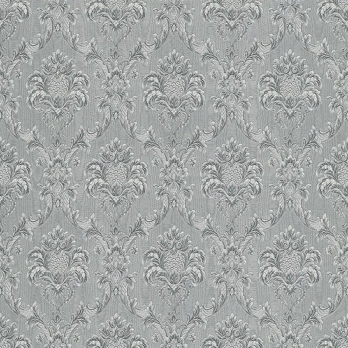 Rasch Papiertapete - Silber/Grau, Ornament, 10,05 x 0,53 m - Vorderansicht