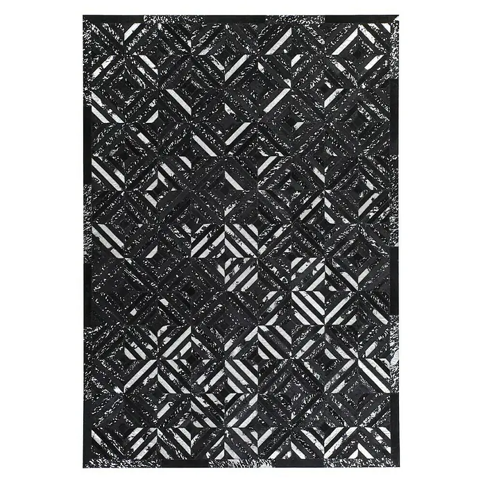 Kayoom Echtlederteppich Dazzle - Schwarz/Silber, L x B: 230 x 160 cm, 100 % Leder - Vorderansicht