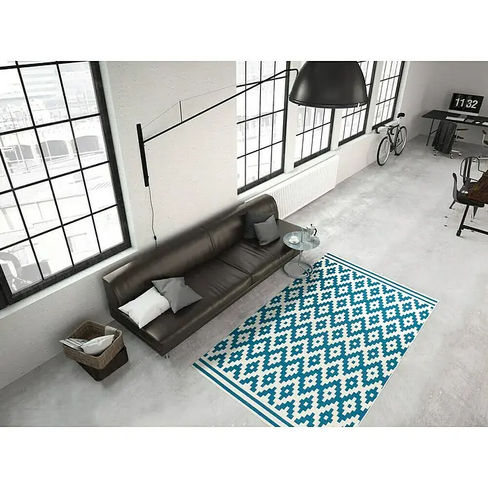 Kayoom Teppich Stella - Elfenbein/Türkis, L x B: 230 x 160 cm, 100 % Polypropylen - Stimmungsaufnahme
