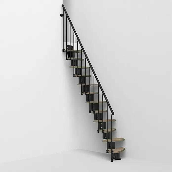 Fontanot Raumspartreppe Zen 2 - Breite: 61 cm, Schwarz, Anzahl Steigungen: 13 Stk., Farbe Stufen: Birke Ulme Hell, Geschosshöhe: 250 cm - 304 cm - Vorderansicht