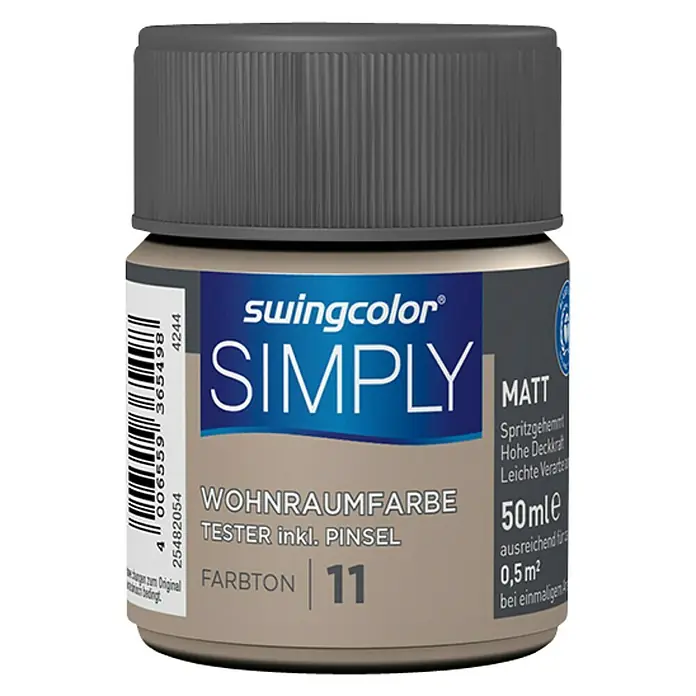 swingcolor Boja za zid SIMPLY Tester - Smeđa – br. 11, 50 ml, Mat - Pogled sprijeda