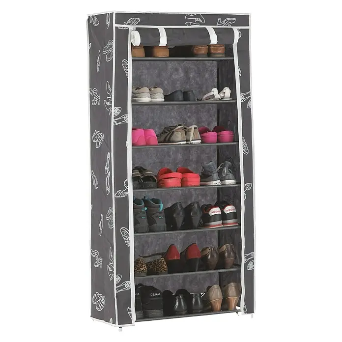 Zapatero - L x An x Al: 30 x 61 x 125 cm, Textil, Número de baldas: 7 ud., Negro