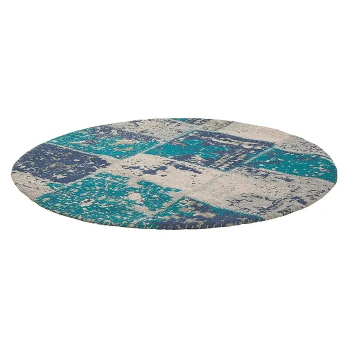 Kayoom Teppich Matrix Rund - Türkis, Durchmesser: 160 cm, 100% Baumwolle - Ansicht von oben