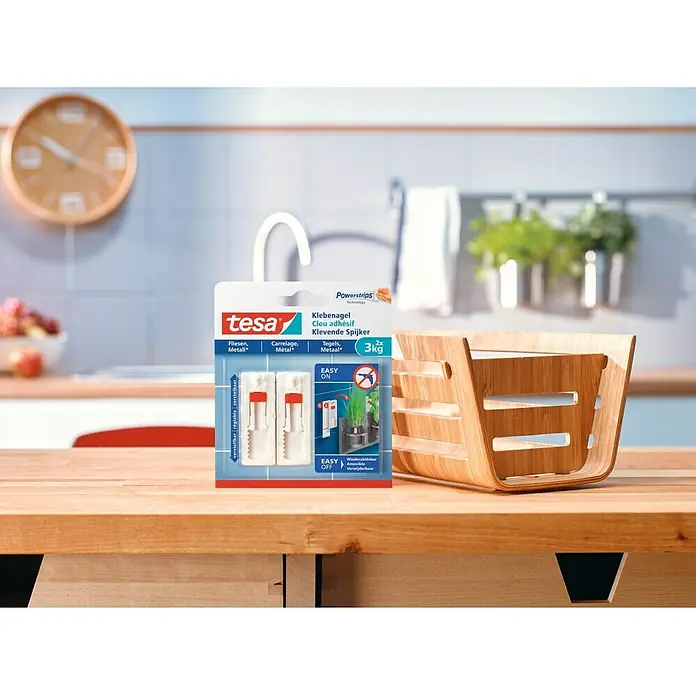Tesa Clavo adhesivo ajustable - Apto para: Baldosas, Carga soportada: 3 kg, 2 uds., Blanco